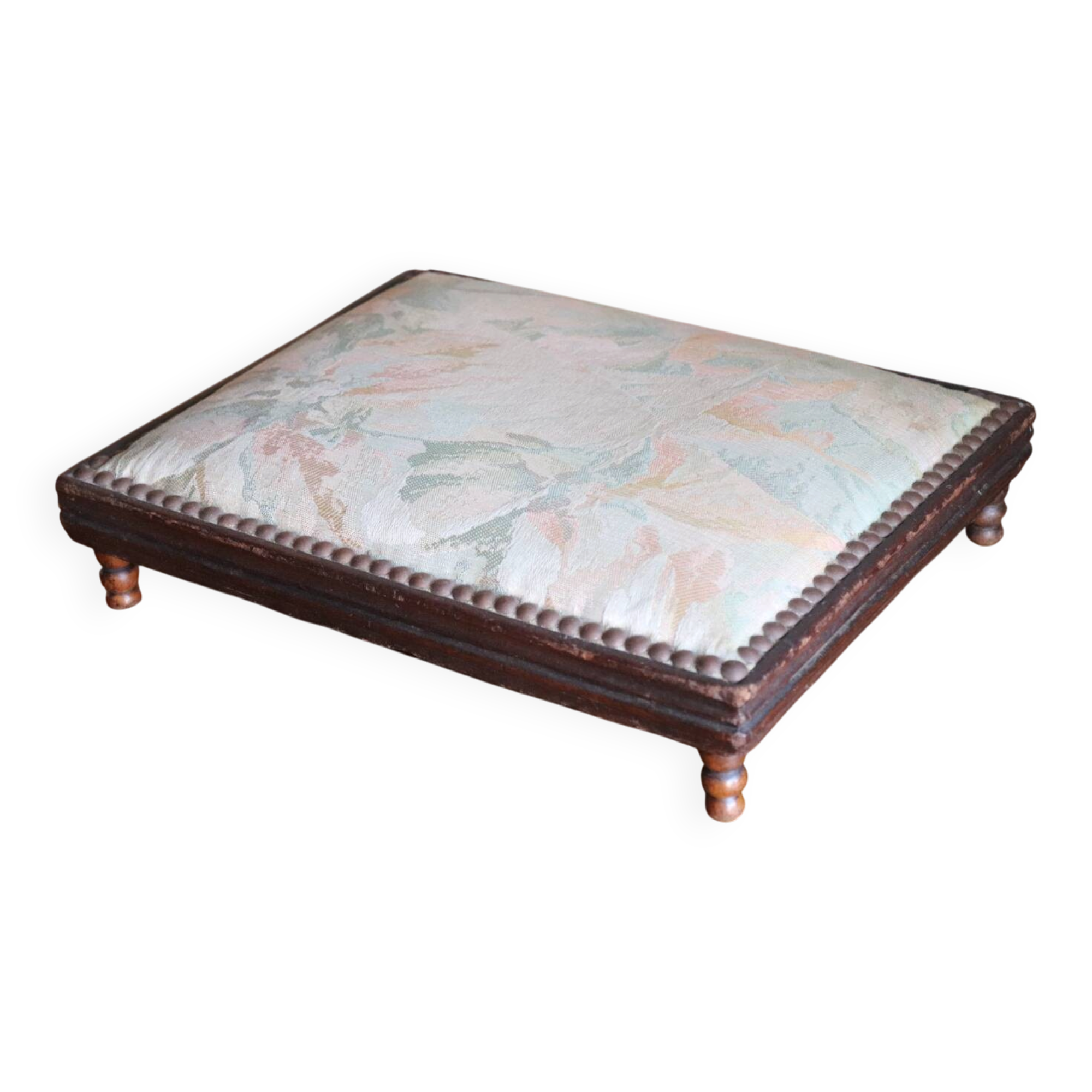 Small antique wooden and fabric footrest.