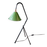 Lampe sur pied industrielle en métal laqué noir et tôle émaillée verte