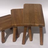 Tables gigognes en chêne brutaliste hollandais, années 1970