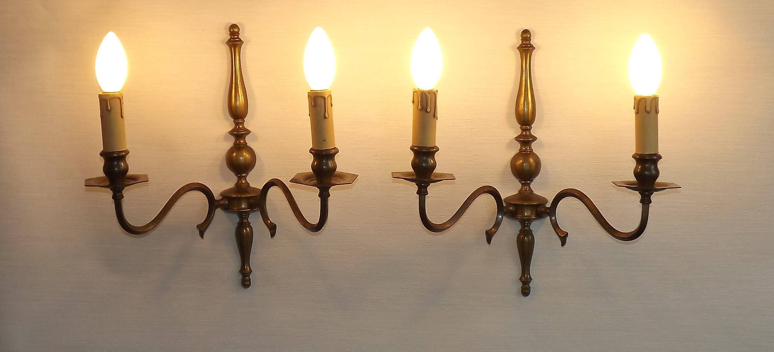 Pair of Double French Vintage Bronze Effect Metal Flemish Wall Lights