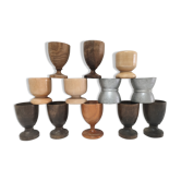 Set of twelve turned wood shells and vintage aluminum