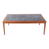 Table basse danoise en teck et céramique bleue