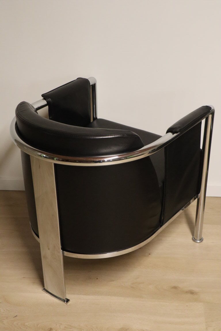 Pair of armchairs in synthetic leather and chromed metal, 1970