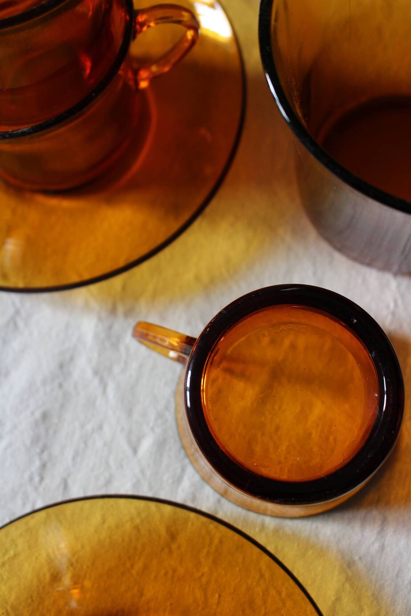 Service Duralex Vintage Orange Soaked Glass 6 cups Tea Sauces Pot