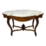 Table violon Napoléon III en noyer et marbre blanc, circa 1880