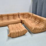 Ensemble de salon Togo en cuir marron camel français, attribué à Michel Ducaroy pour Ligne Roset, ensemble de 4 pièces