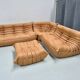 French camel brown leather Togo living room set attributed to Michel Ducaroy for Ligne Roset, set of 4