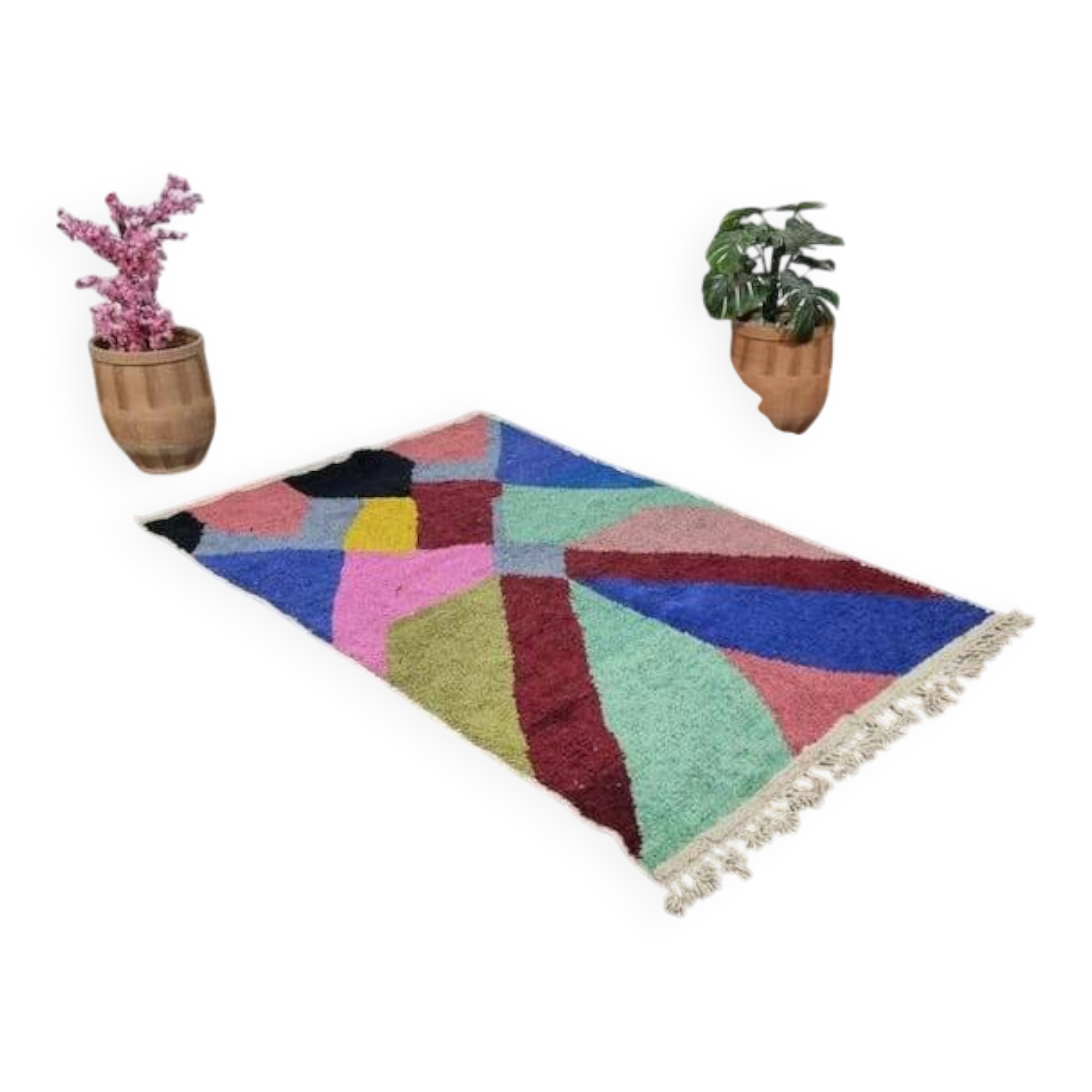 Pure wool rug with traditional coloured patterns, size 1.5/2.5 m.