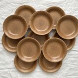 12 hollow plates caps in vintage Longchamp stoneware