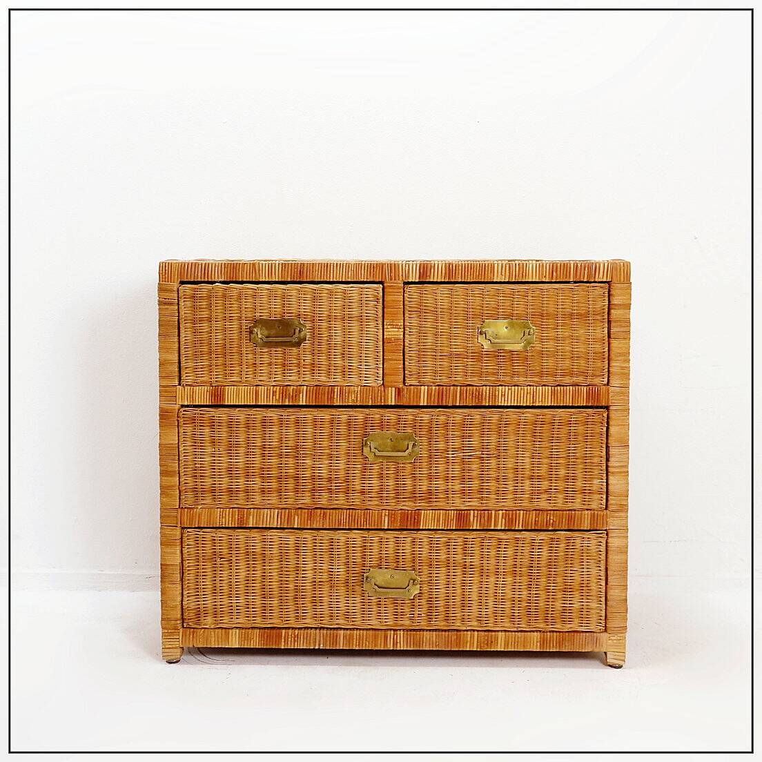 Vintage wicker chest of drawers - 1960s