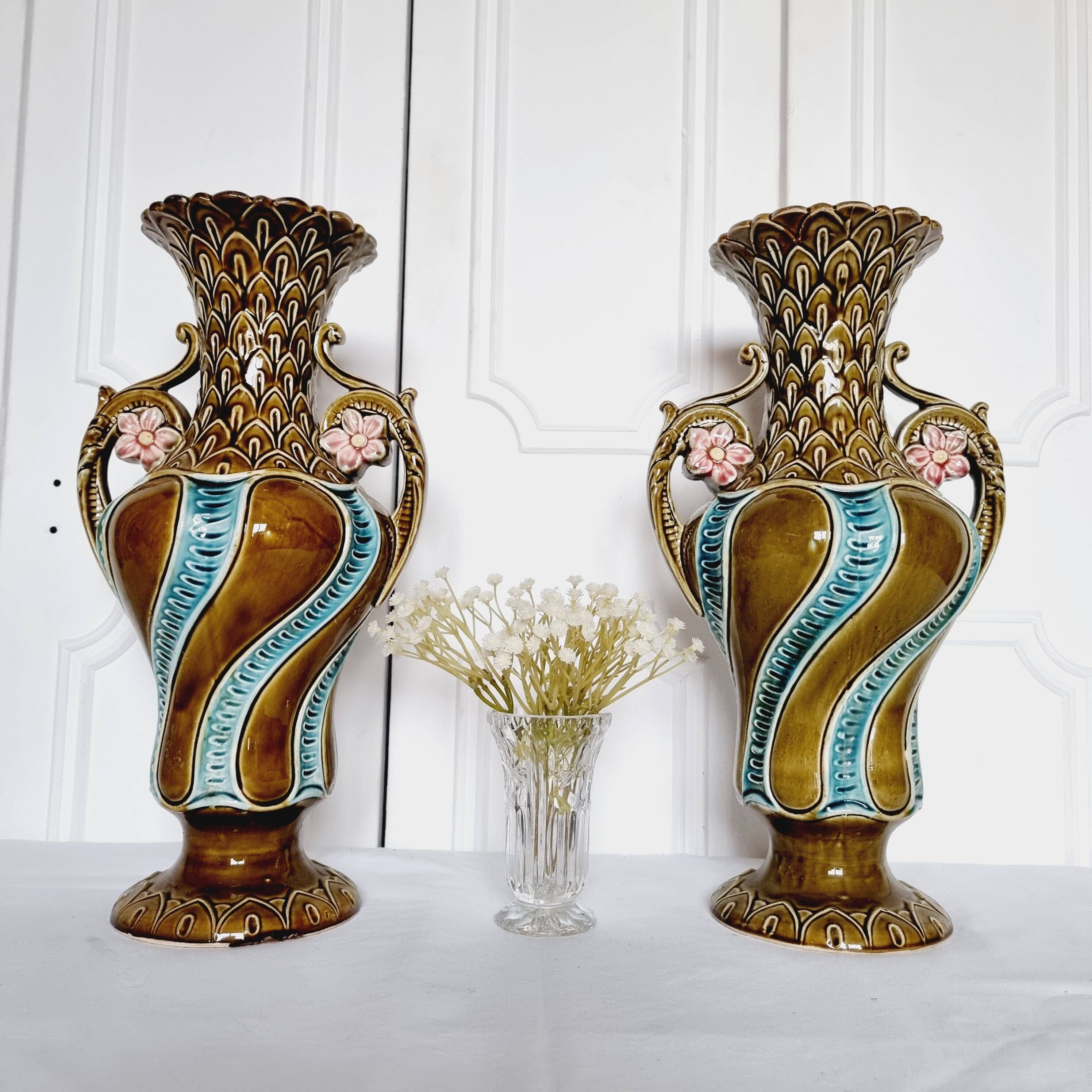 2 Vases from the 1900s-1920s in French Ceramic Onnaing Barbotine Art Nouveau