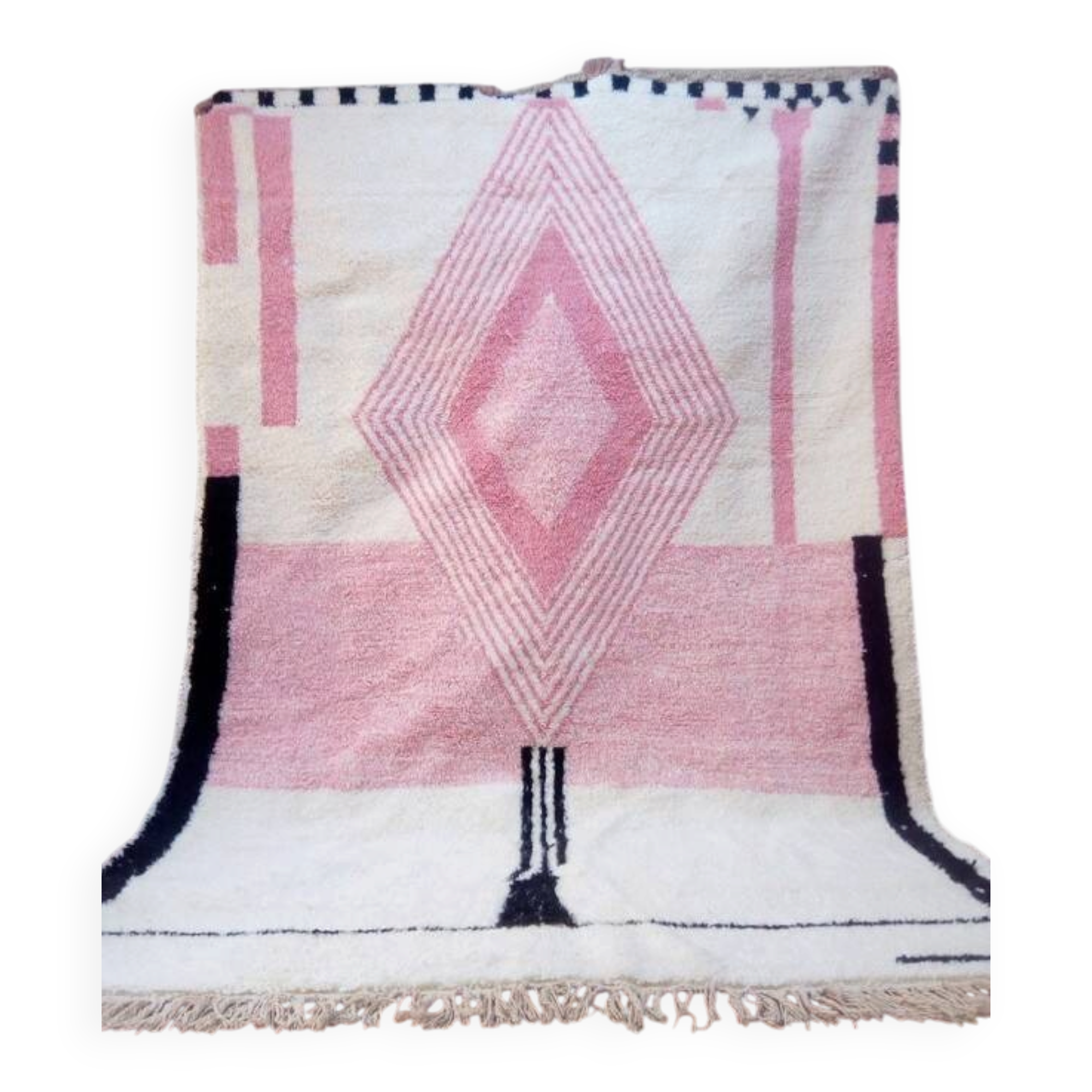 Handwoven Moroccan rug pink - colourful pattern - wool - 305 x 205 cm