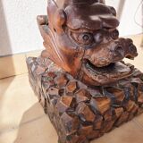 19th century carved wooden dragon column