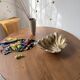 Immense wooden plate 1900 shell with golden patina