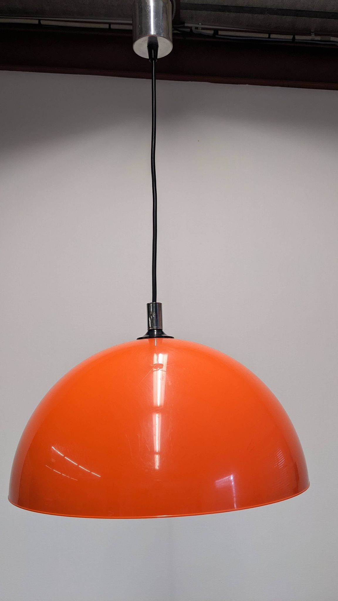Suspension dome Space Age in hard orange plastic, France circa 1970.