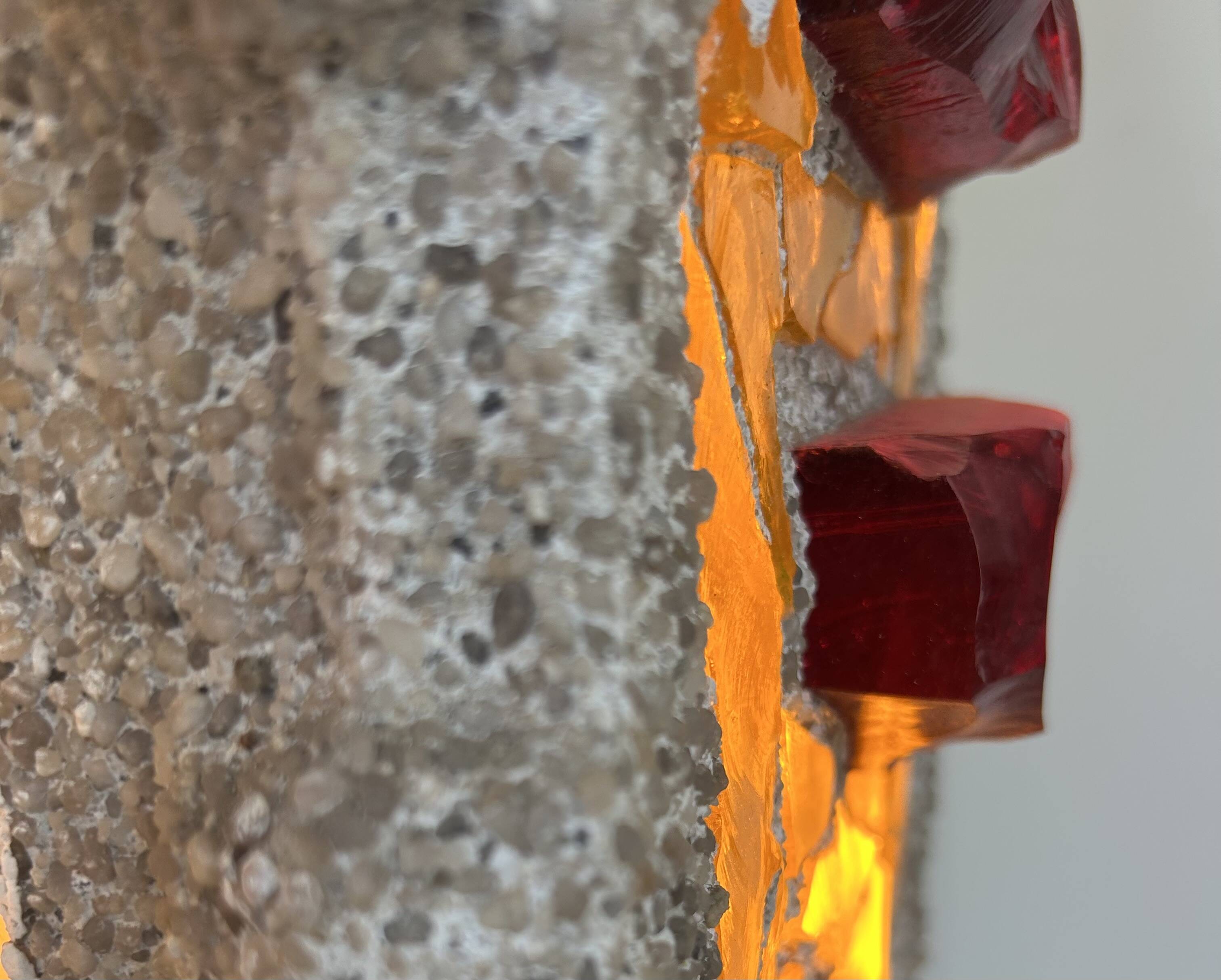 Vintage XL "stained glass" wall sconce in cement and glass, Sweden 1950