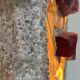 Vintage XL "stained glass" wall sconce in cement and glass, Sweden 1950