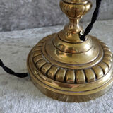Adjustable brass desk lamp with frosted glass tulip