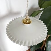 Vintage 1950s entirely white serrated opaline pendant light