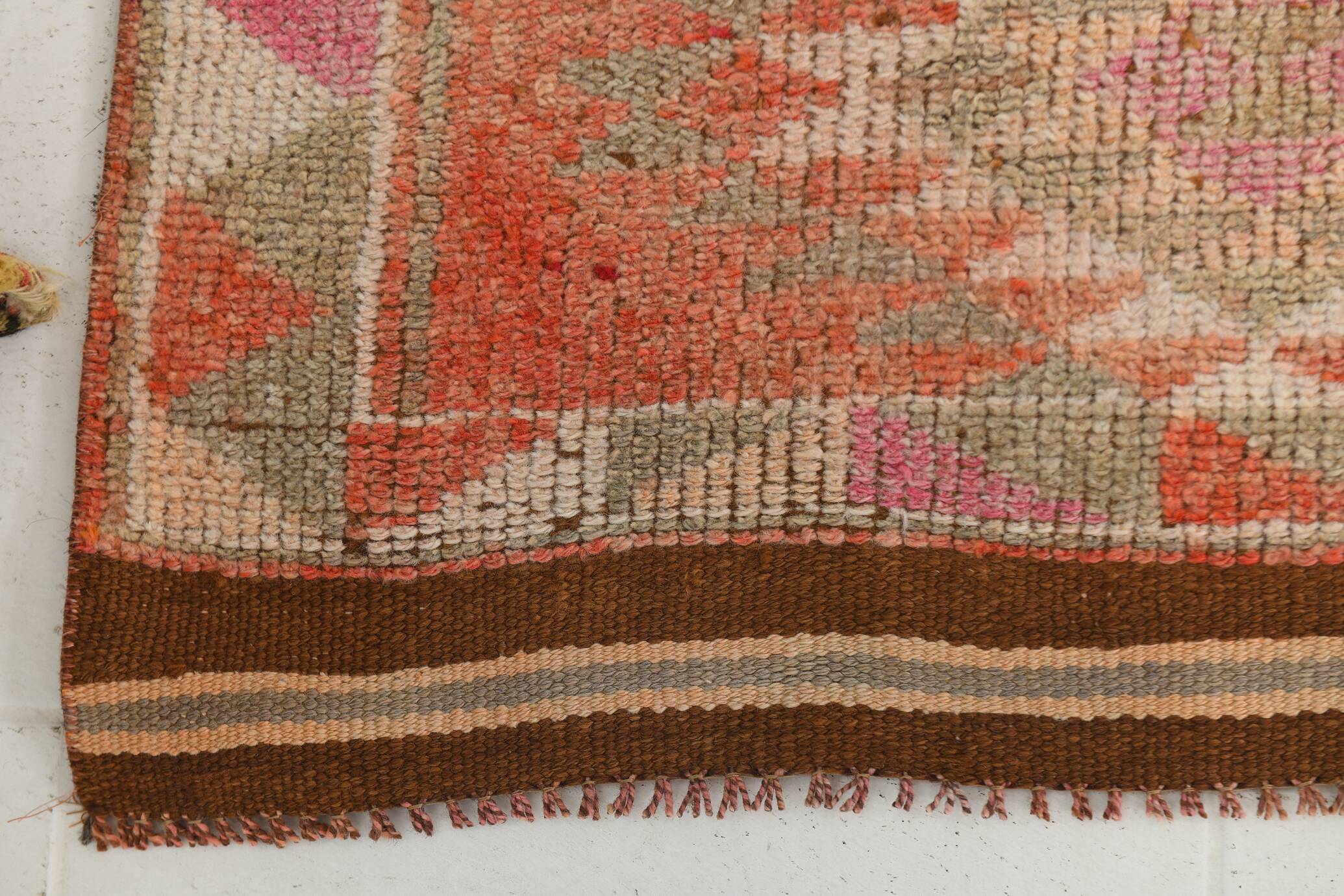 3x13 Faded Somon Distressed Hanmade Rug, Vintage Turkish Runner, 84x390Cm