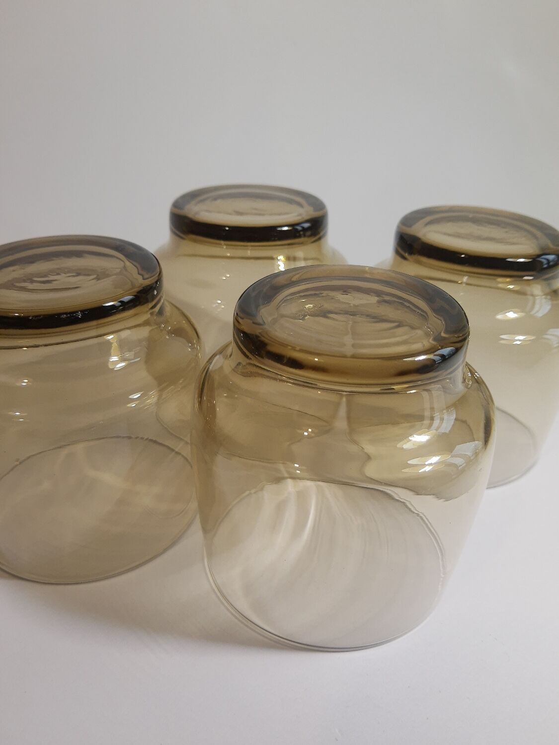 Set of 4 vintage 70s smoked glass water glasses