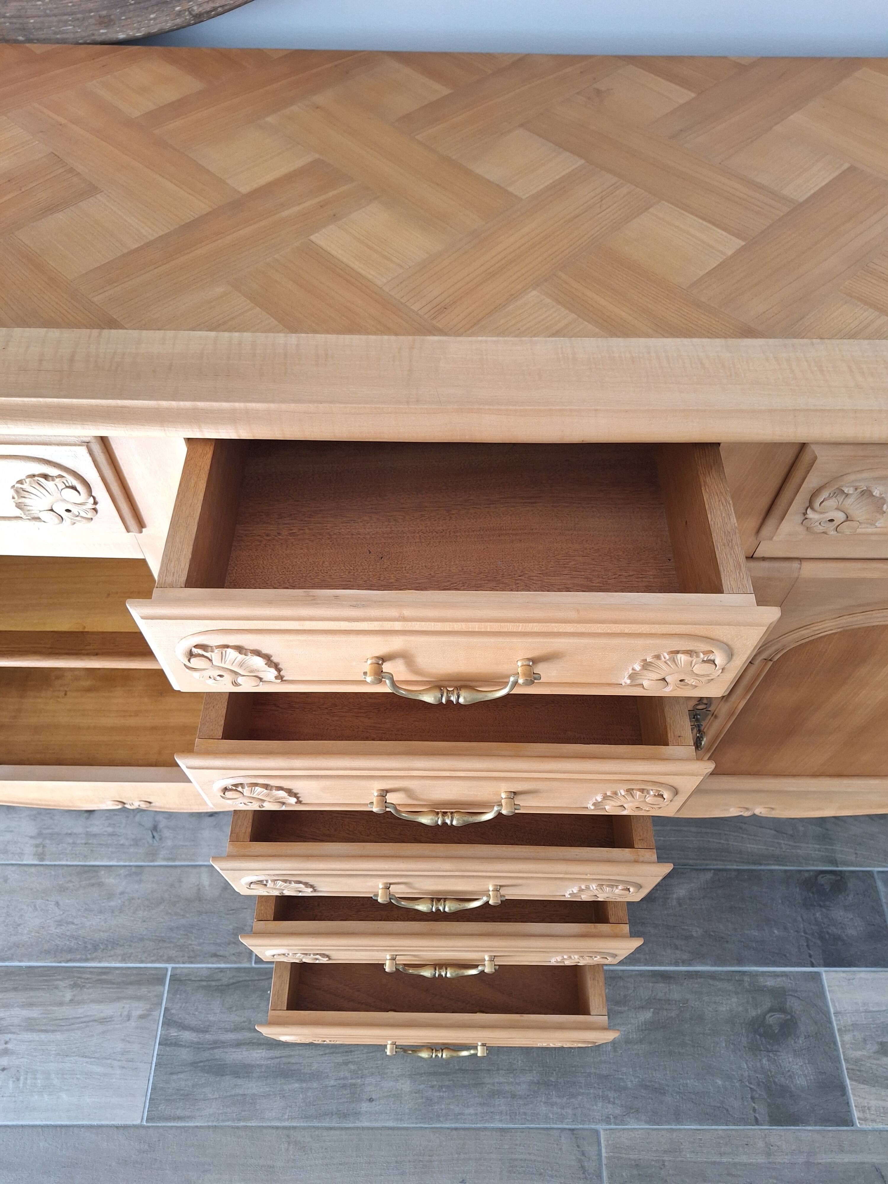 Low buffet in solid cherry wood renovated – Louis XV style – 250 cm
