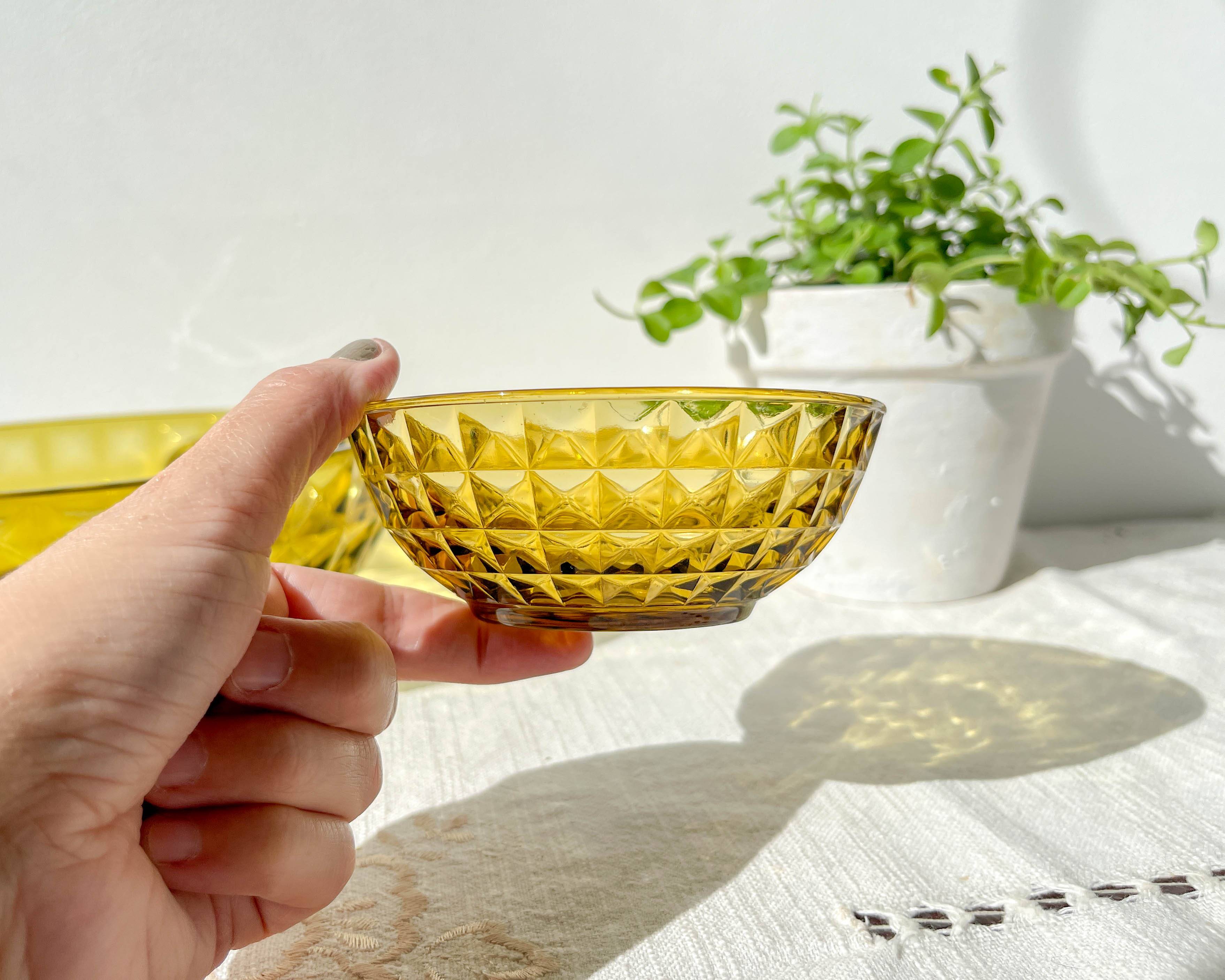 Vintage Amber Glass Dessert Set - 1 Salad Bowl + 5 Matching Bowls