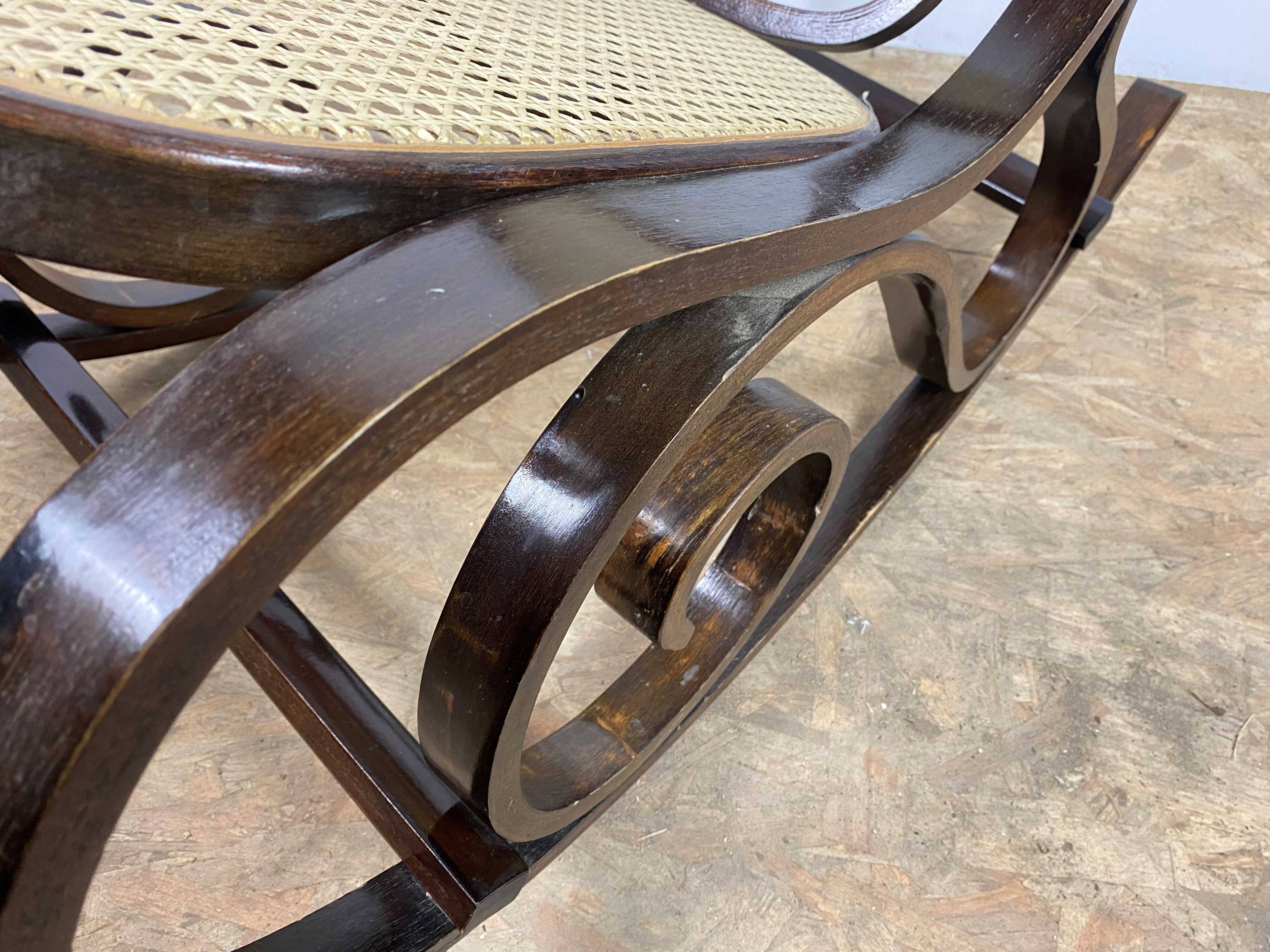 Rocking Chair in wood and canework, vintage 1970s