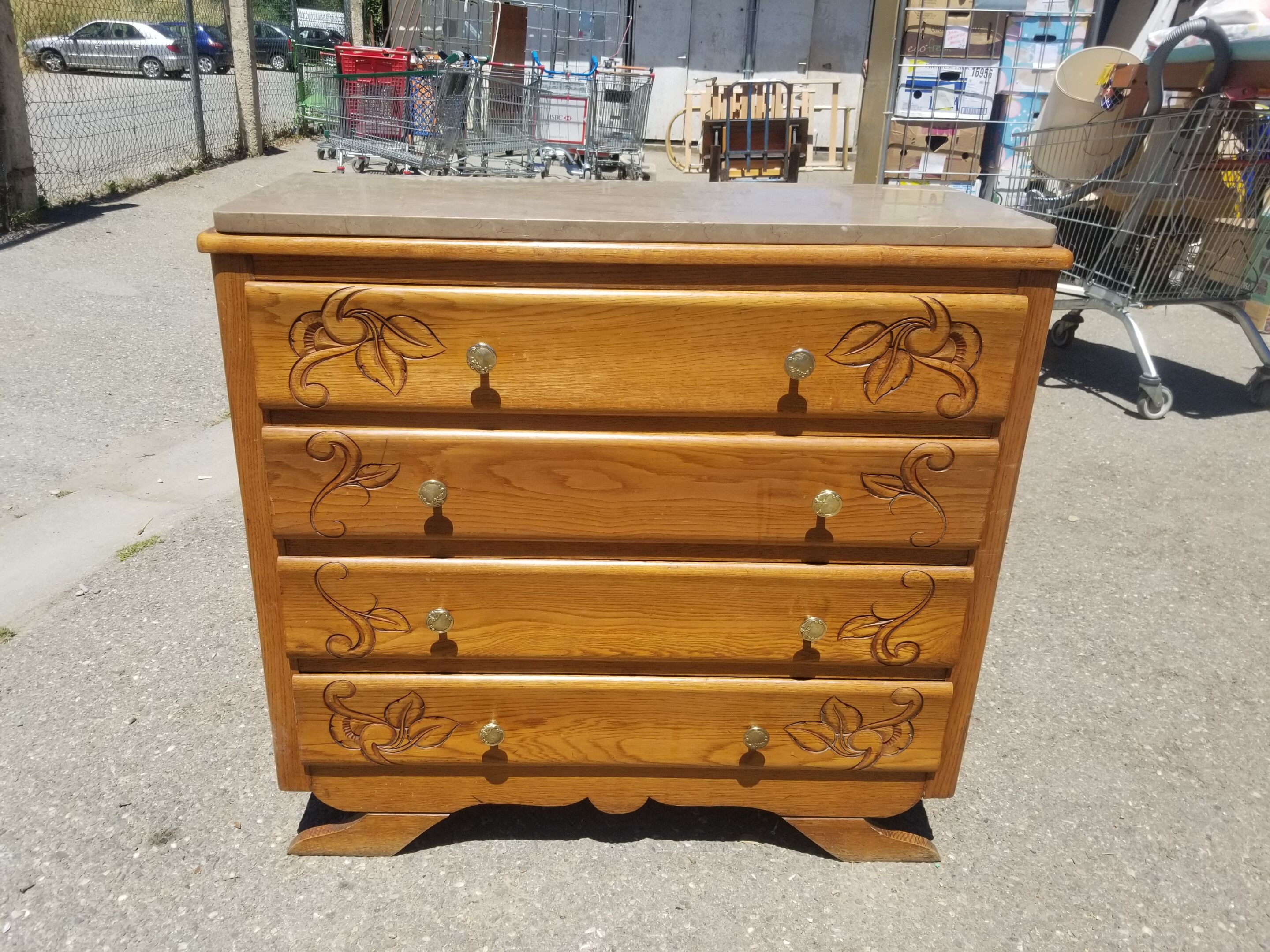 Old Art Deco chest of drawers 4 drawers and marble top