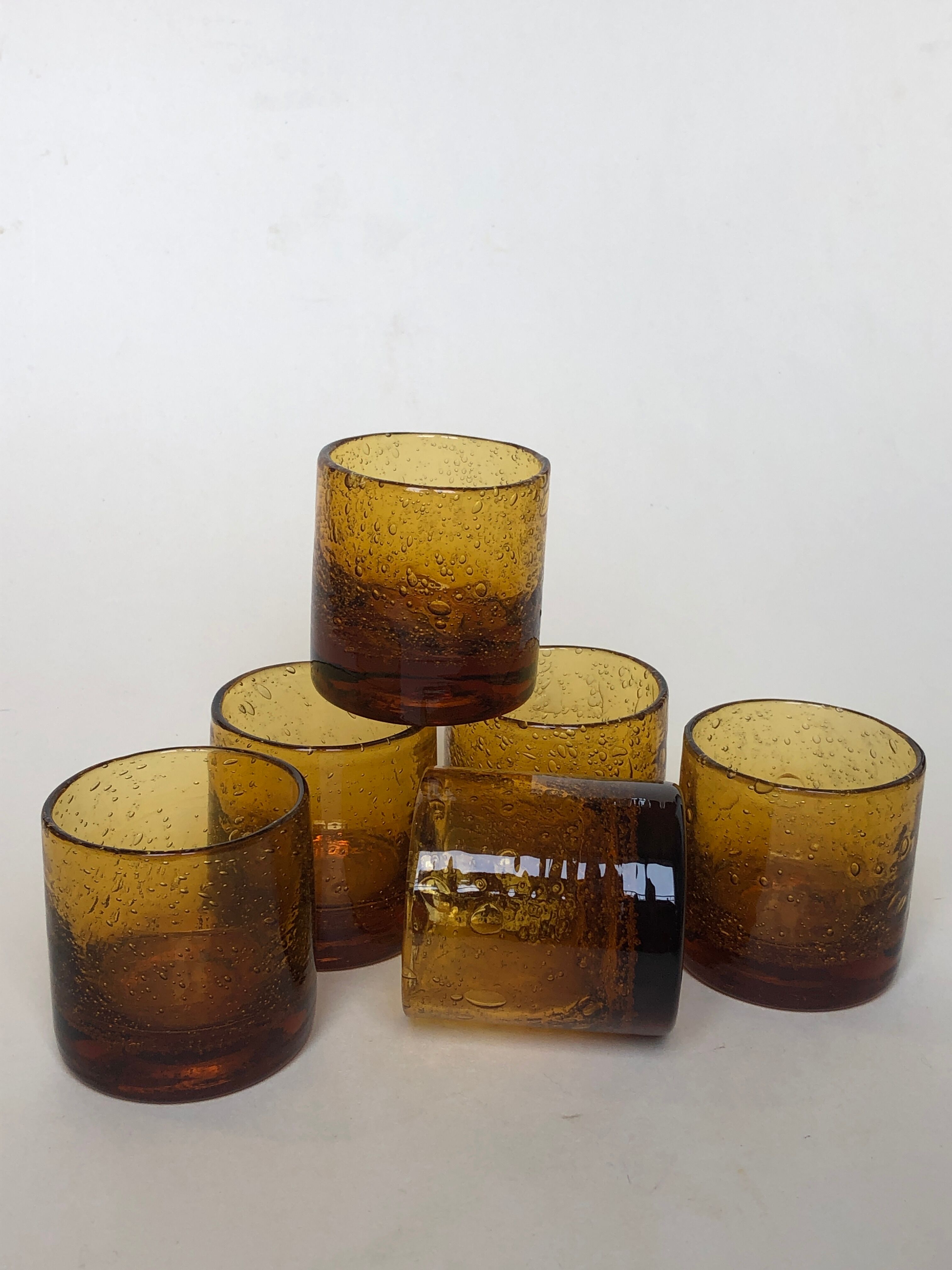 Set of 6 real Biot glass handmade
