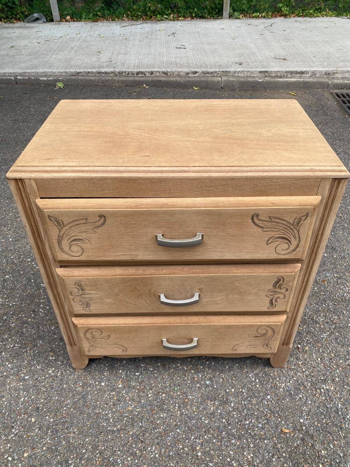 Petite commode art déco rénovée en chêne brut 1950