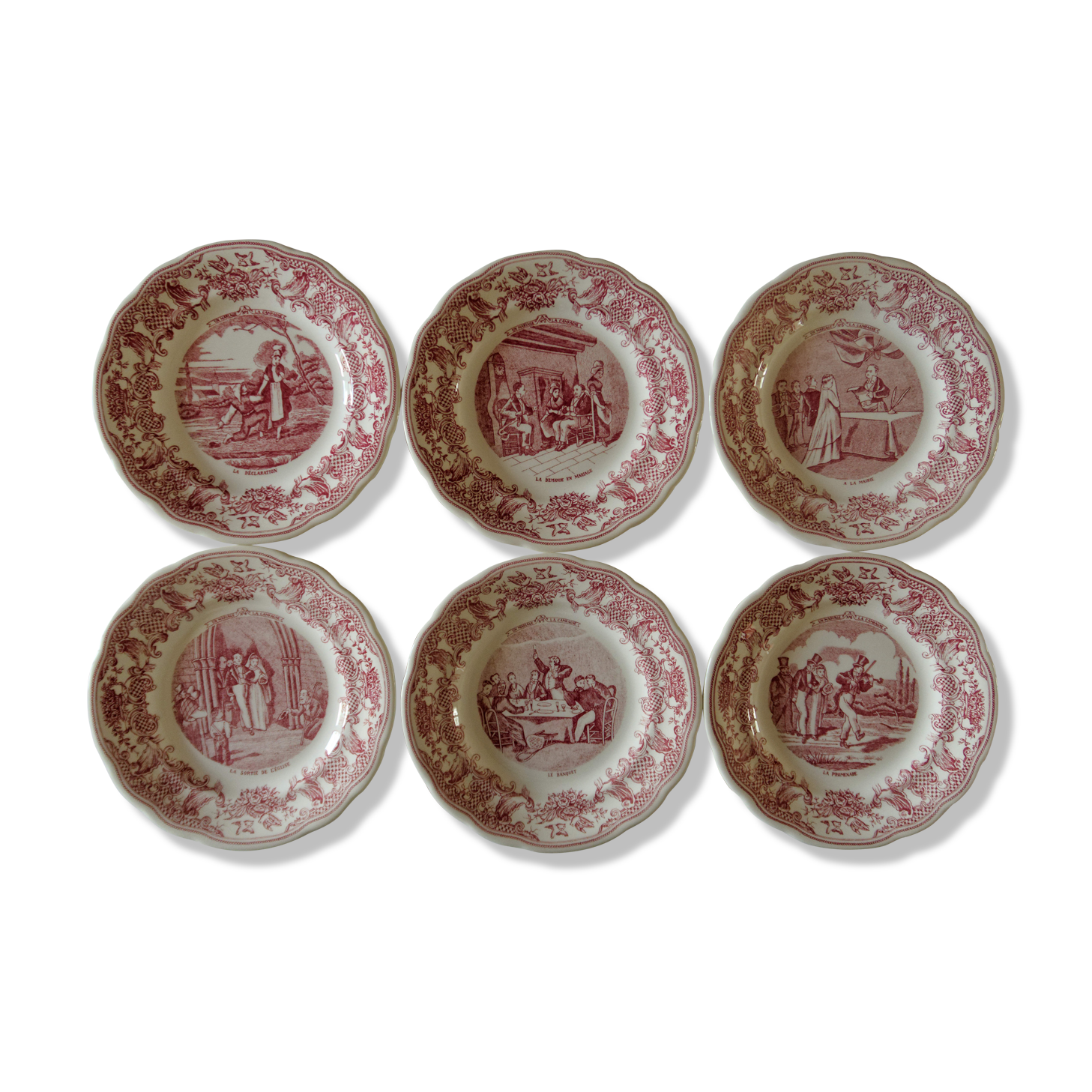Lot 6 plates with dessert Gien "wedding in the countryside"