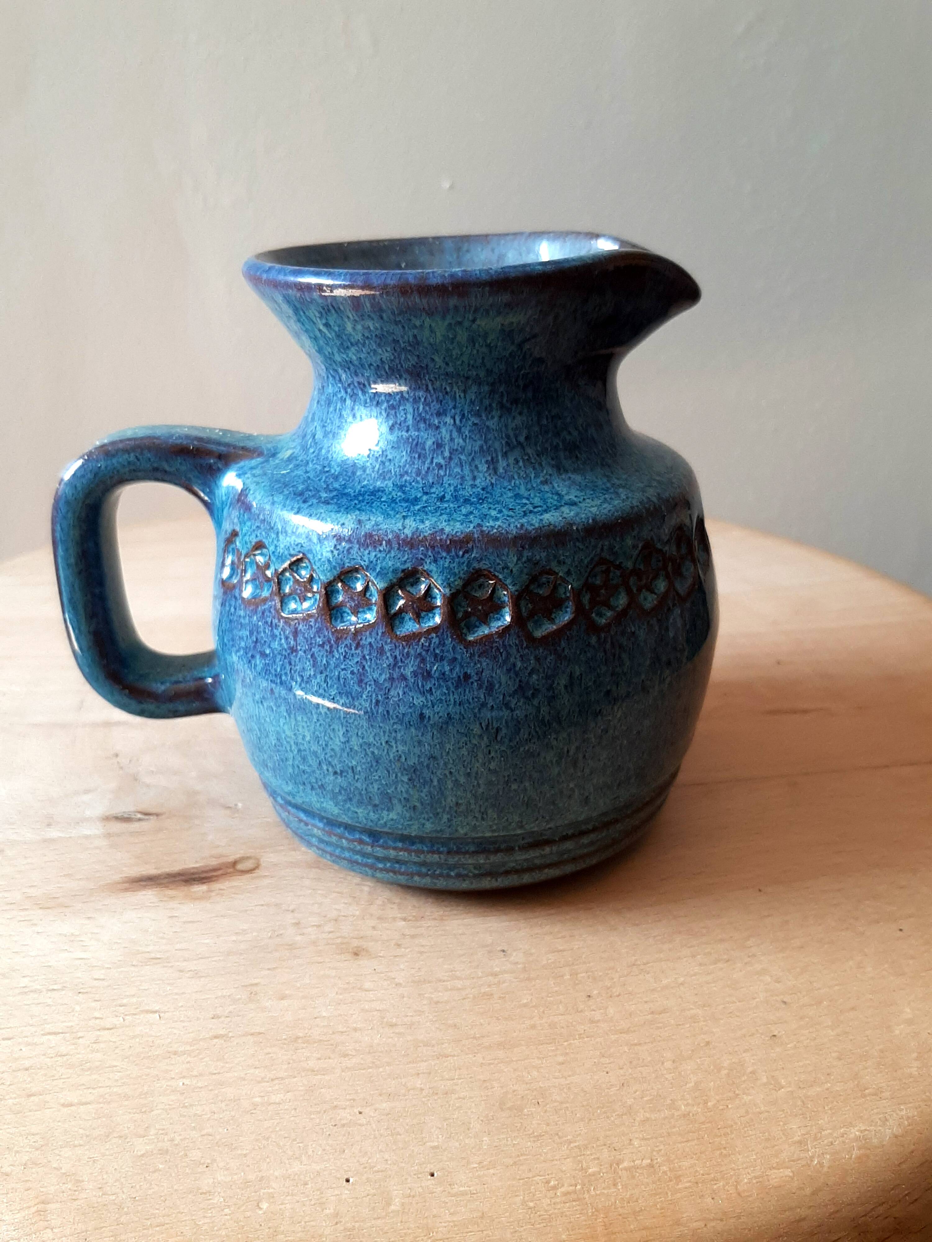 Blue ceramic pitcher Emile Masson Vallauris