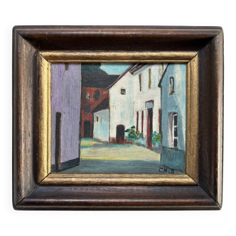 La Ferme, École Belge XXe, huile sur toile, Ch.D