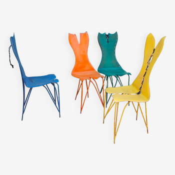 4 colorful iron chairs