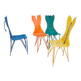 4 colorful iron chairs