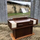 Vintage elm veneer dressing table with 1 drawer and 2 resin lamps.