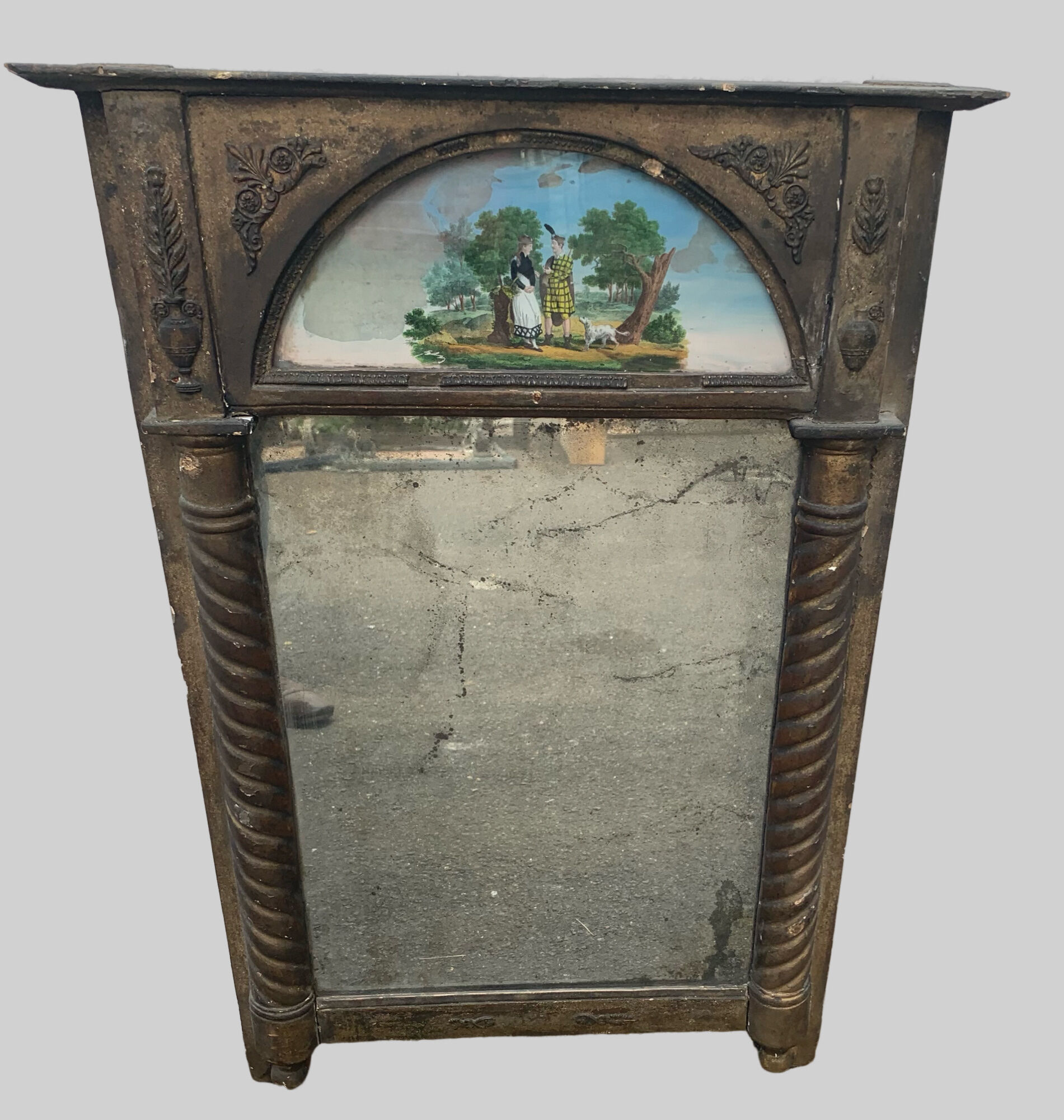 Wooden trumeau and gilded stucco hanging on glass XIX century