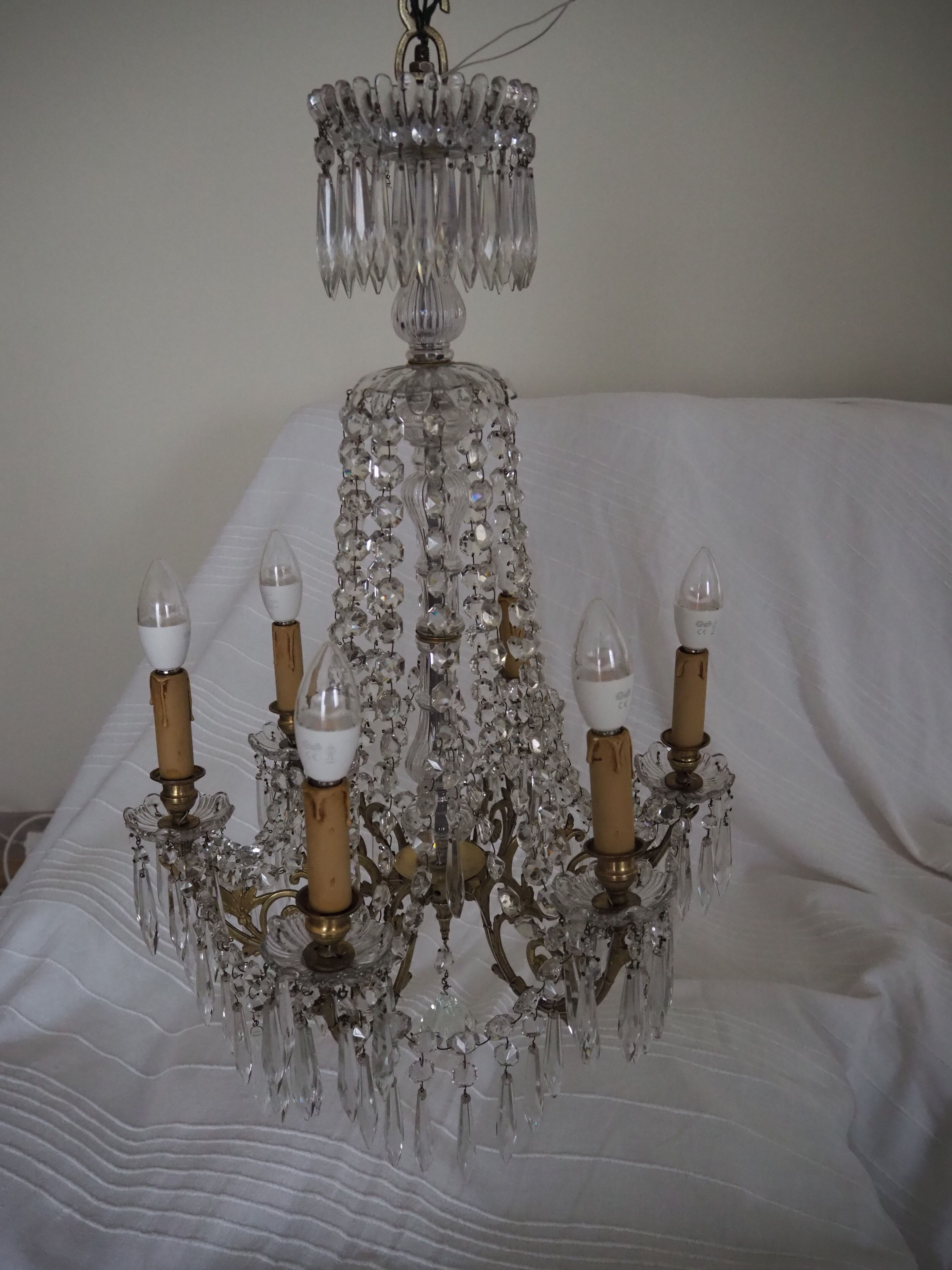 Napoleon III chandelier with crystal pendants, signed Portieux 19th century