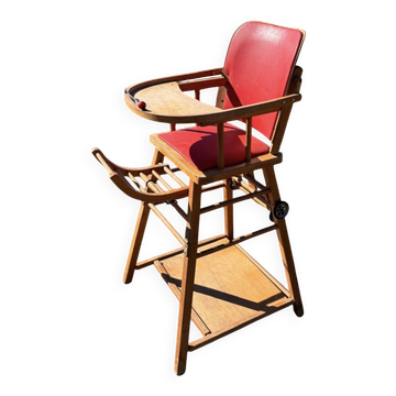 Chaise haute bébé, bois vintage