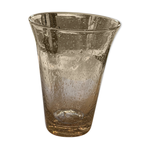Vase en verre soufflé signe Biot, beige rose, vintage et collector