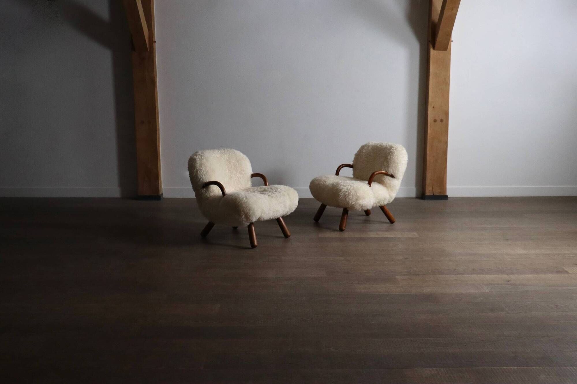 Pair of early edition Clam Chairs by Arnold Madsen for Madsen & Schubell, Denmark 1944