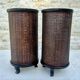 Pair of cylindrical bedside tables or drum bedside tables in exotic wood.