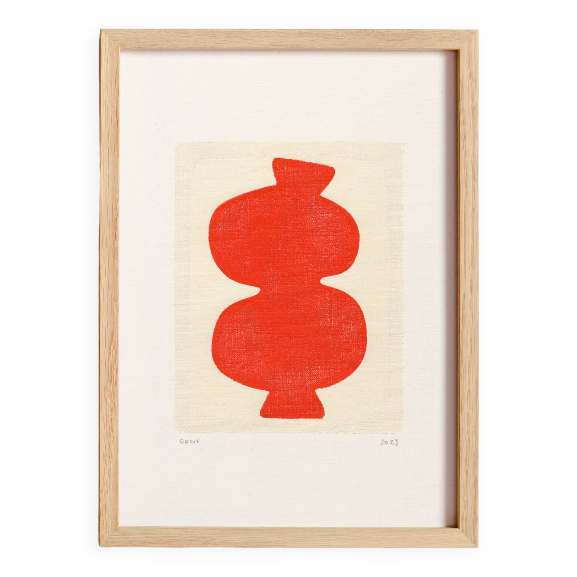 Painting on paper - majo - bright red - signed eawy