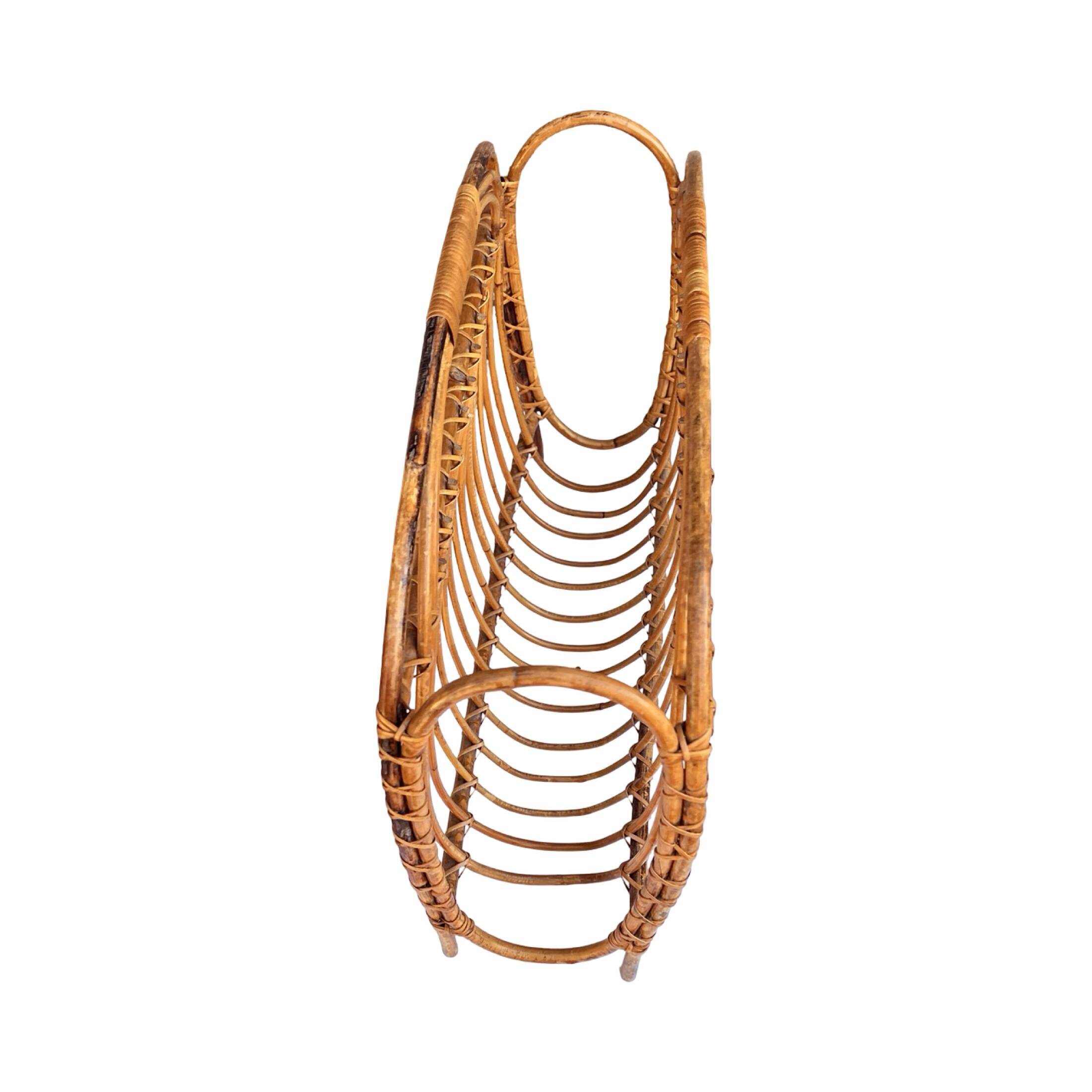 Wicker newspaper rack, Scandinavian style, Denmark, 1970s