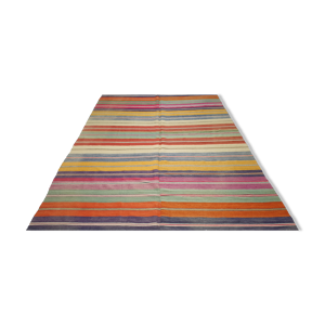 tapis vintage kilim 282x180 cm tapis turc rayé salon accent boho flat woven rug