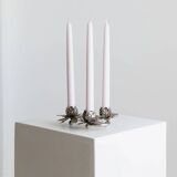 Silver-plated Metal Candlestick with 3 Flower Cups - Vintage Mid-Century Italian Design (1960s)
