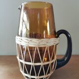 Service à orangeade vintage verre et osier