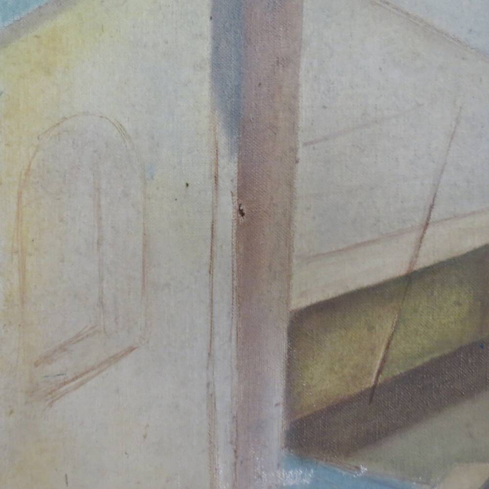 1950s Cubist Painting St Ives E Kahnii Oil on Canvas Sunday Morning