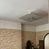 Modernist square sandblasted glass ceiling light topped with a vintage Art Deco mirror pyramid